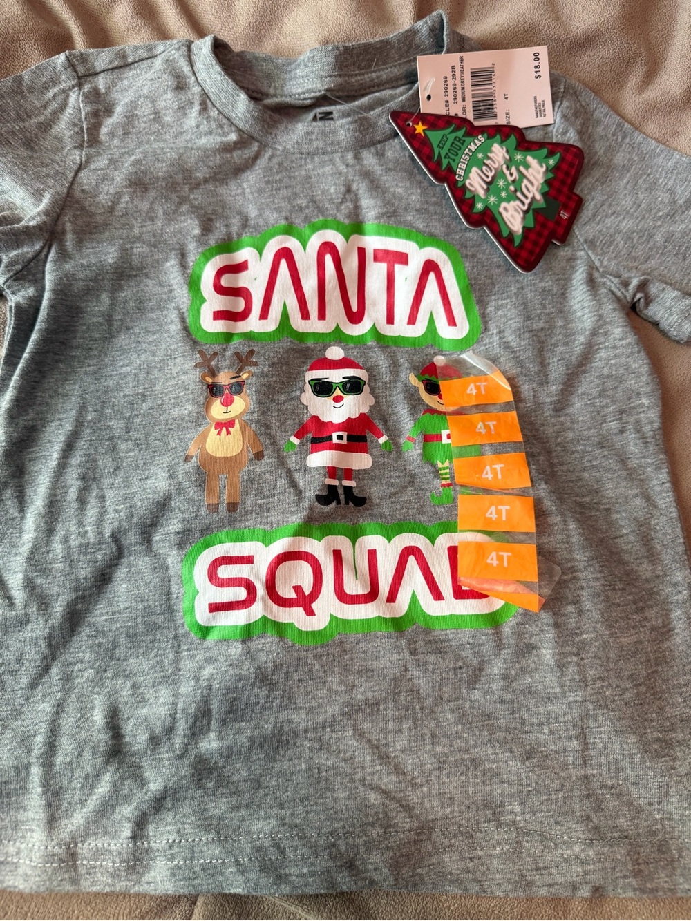 American Dream Gray Santa Squad Graphic Tee with Red & Green Accents
